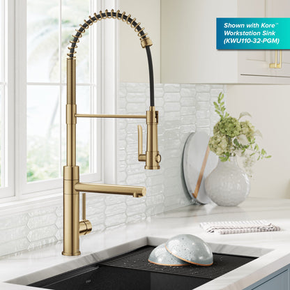 KRAUS Artec Pro 2-Function Single Handle Pull Down Kitchen Faucet in Brushed Brass - KPF-1605BB