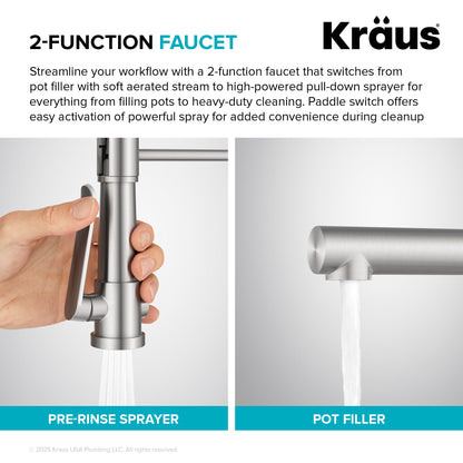 KRAUS Artec Pro 2-Function Single Handle Pull Down Kitchen Faucet in Matte Black