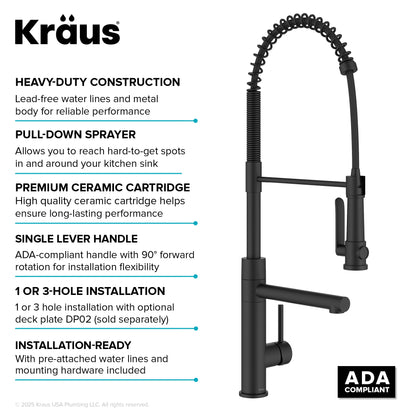 KRAUS Artec Pro 2-Function Single Handle Pull Down Kitchen Faucet in Matte Black