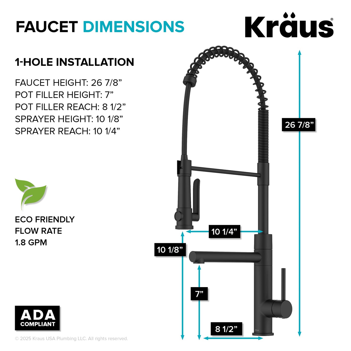 KRAUS Artec Pro 2-Function Single Handle Pull Down Kitchen Faucet in Matte Black