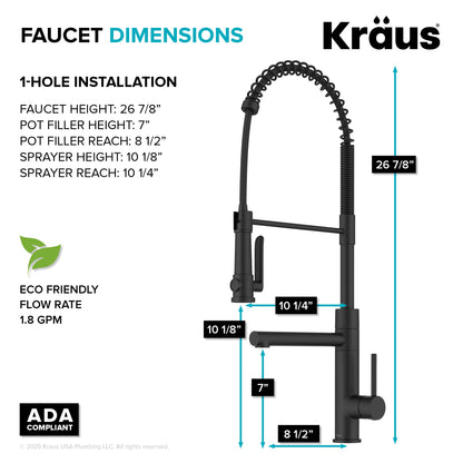 KRAUS Artec Pro 2-Function Single Handle Pull Down Kitchen Faucet in Matte Black