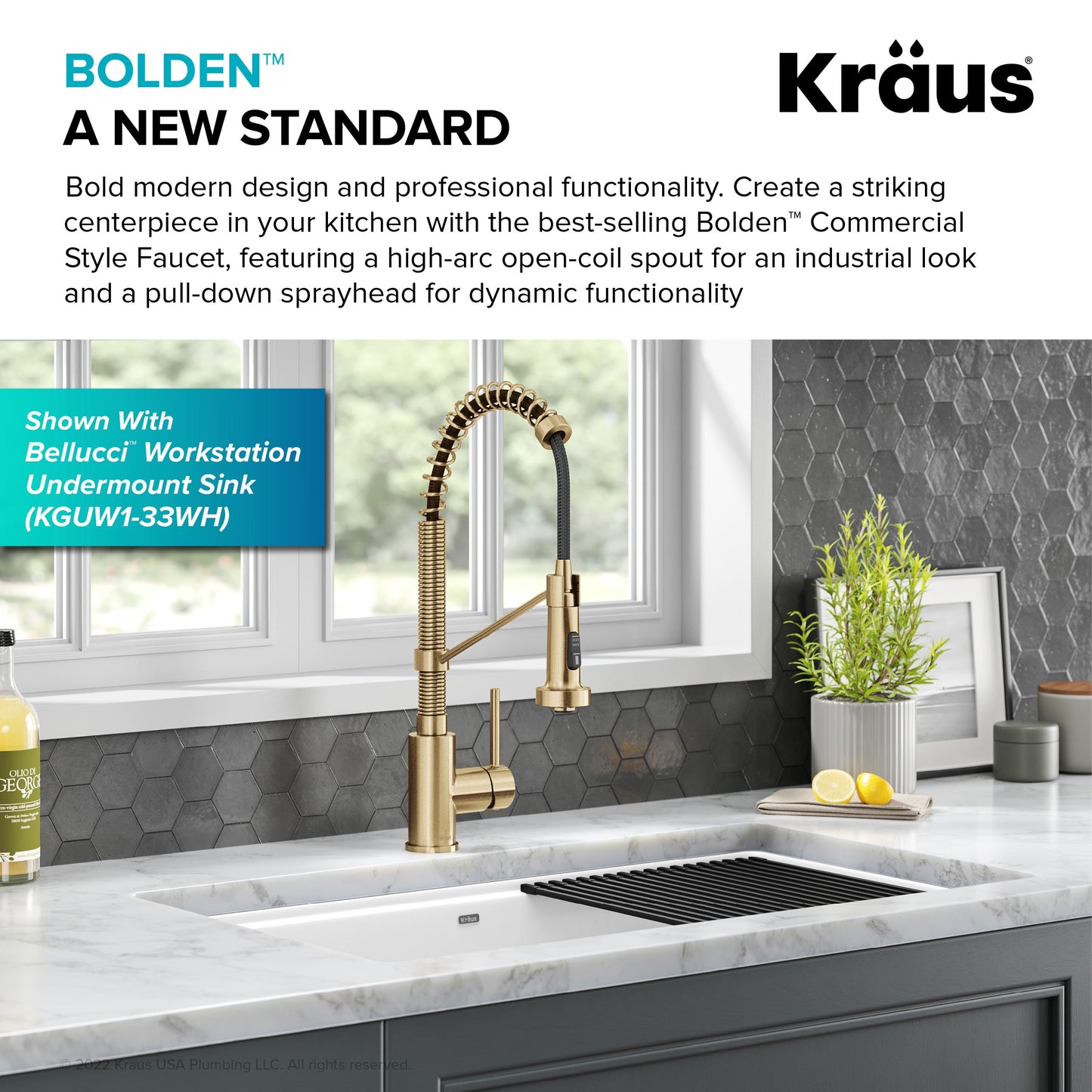 KRAUS Bolden Commercial Style Pull-Down Single Handle 18-Inch Kitchen Faucet in Brushed Brass - KPF-1610BB