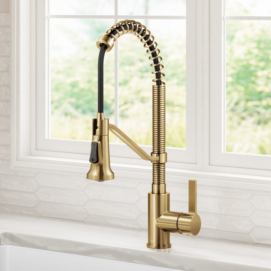 KRAUS Britt Single Handle Pull Down Kitchen Faucet in Spot-Free Brushed Brass - KPF-1693BB