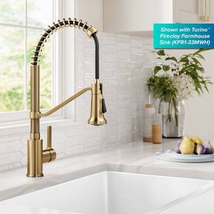 KRAUS Britt Single Handle Pull Down Kitchen Faucet in Spot-Free Brushed Brass - KPF-1693BB
