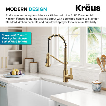 KRAUS Britt Single Handle Pull Down Kitchen Faucet in Spot-Free Brushed Brass - KPF-1693BB
