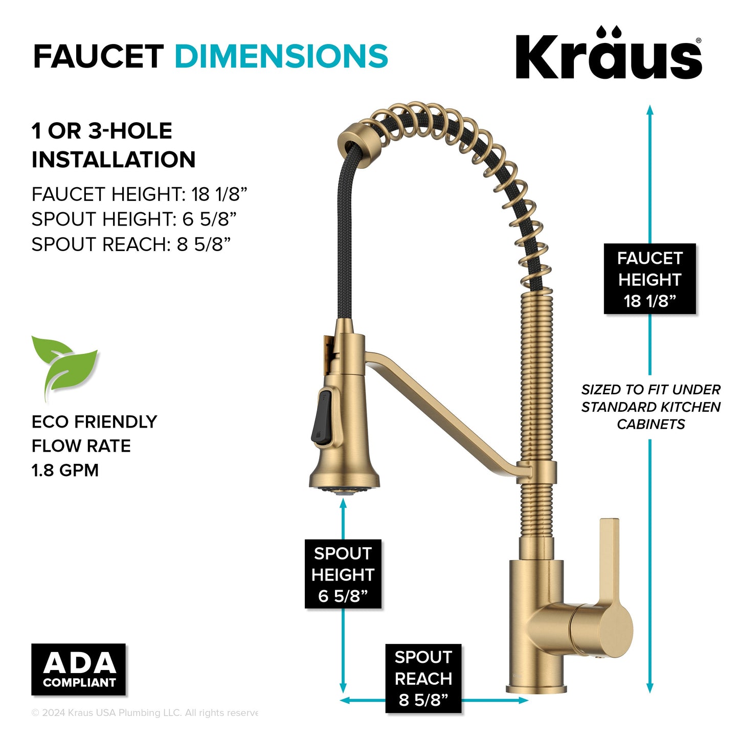 KRAUS Britt Single Handle Pull Down Kitchen Faucet in Spot-Free Brushed Brass - KPF-1693BB