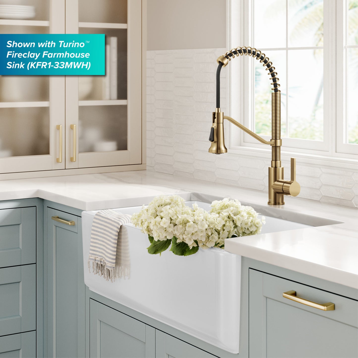 KRAUS Britt Single Handle Pull Down Kitchen Faucet in Spot-Free Brushed Brass - KPF-1693BB