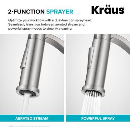 KRAUS Torak Single Handle Pull Down Kitchen Faucet in Brushed Brass - KPF-2635SFBB