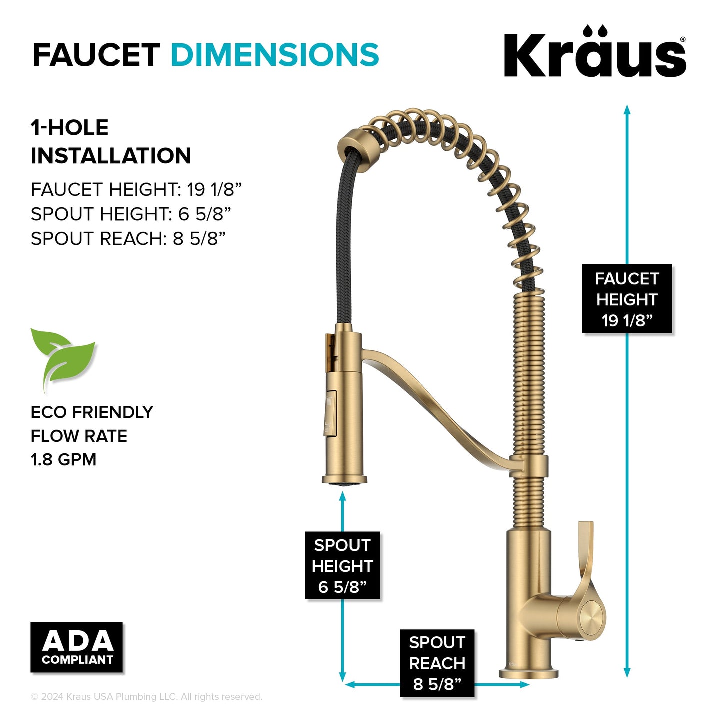 KRAUS Torak Single Handle Pull Down Kitchen Faucet in Brushed Brass - KPF-2635SFBB