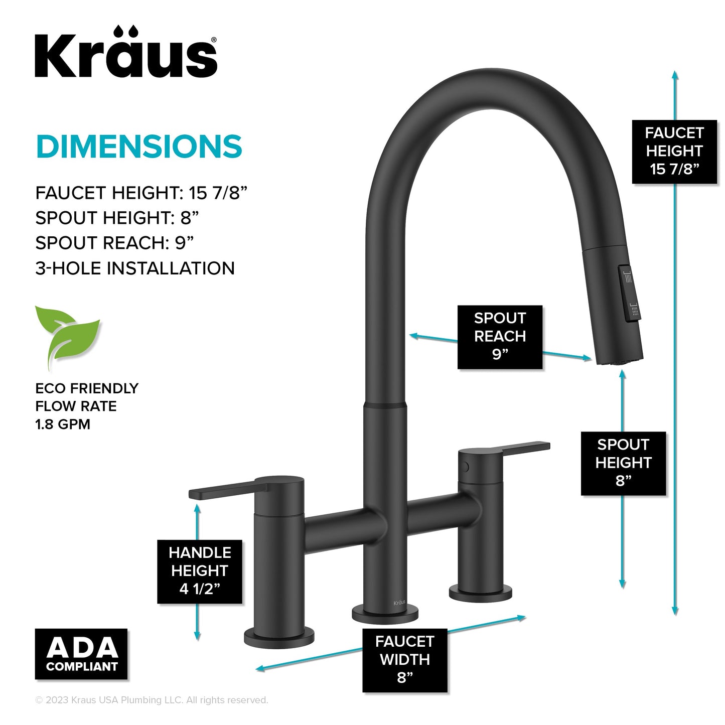 KRAUS Contemporary Bridge Kitchen Faucet with Spray-Head in Matte Black- KPF-3122MB
