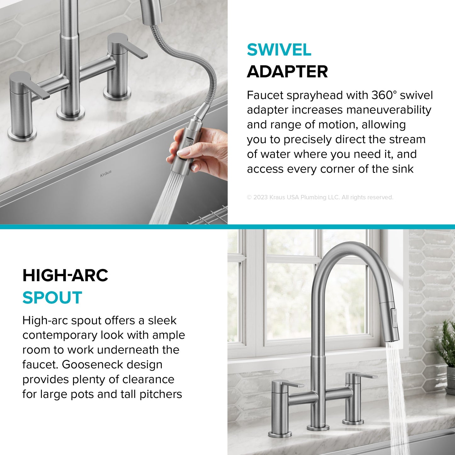 KRAUS Contemporary Bridge Kitchen Faucet with Spray-Head in Spot-Free Stainless - KPF-3122SFS