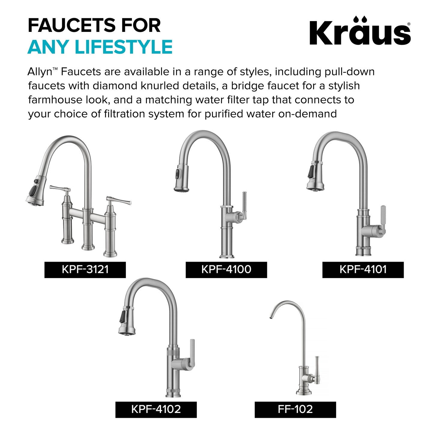 KRAUS Allyn Single Handle Pull Down Kitchen Faucet in Spot-Free Stainless Steel - KPF-4110SFS