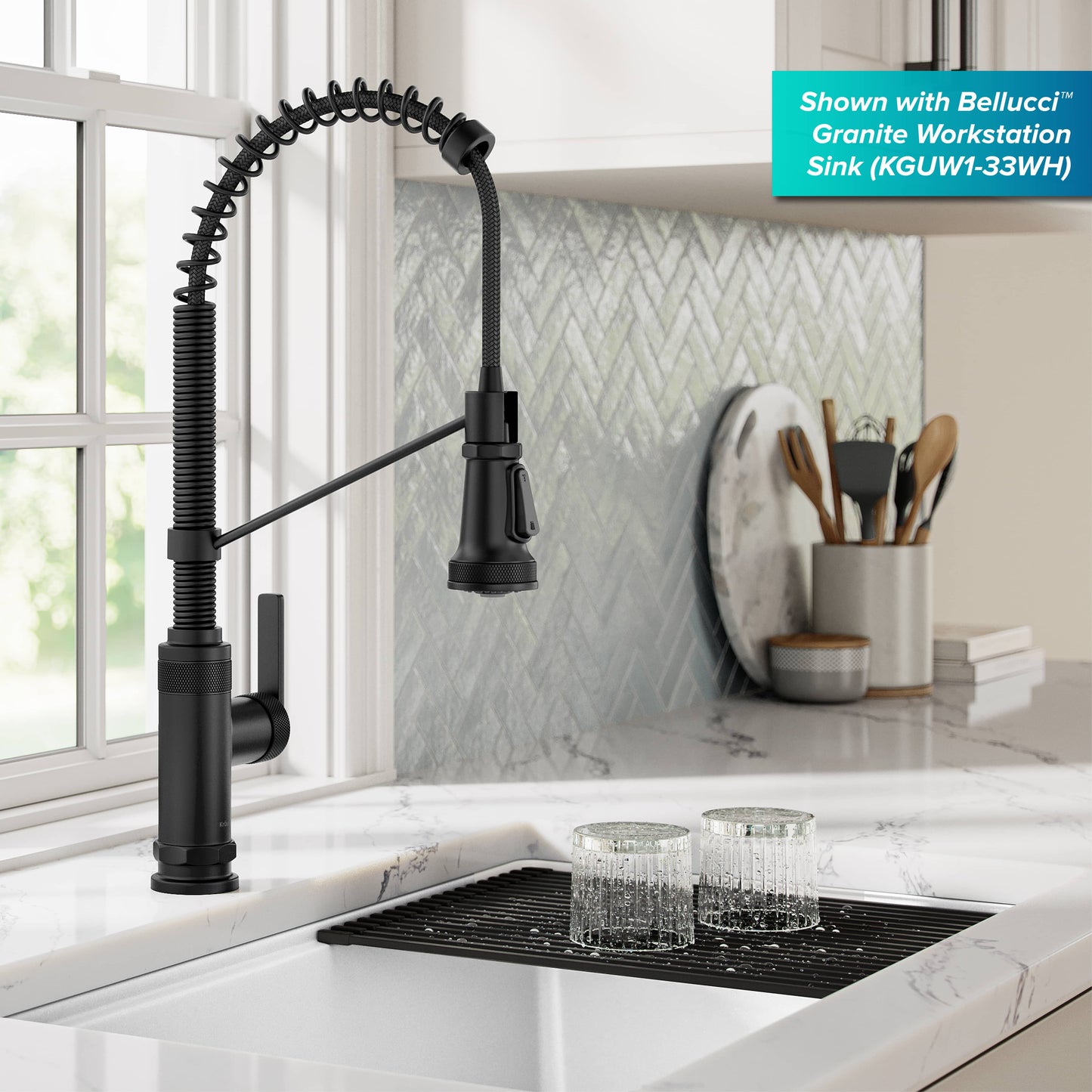 KRAUS Allyn Single Handle Pull Down Kitchen Faucet in Matte Black - KPF-4110MB