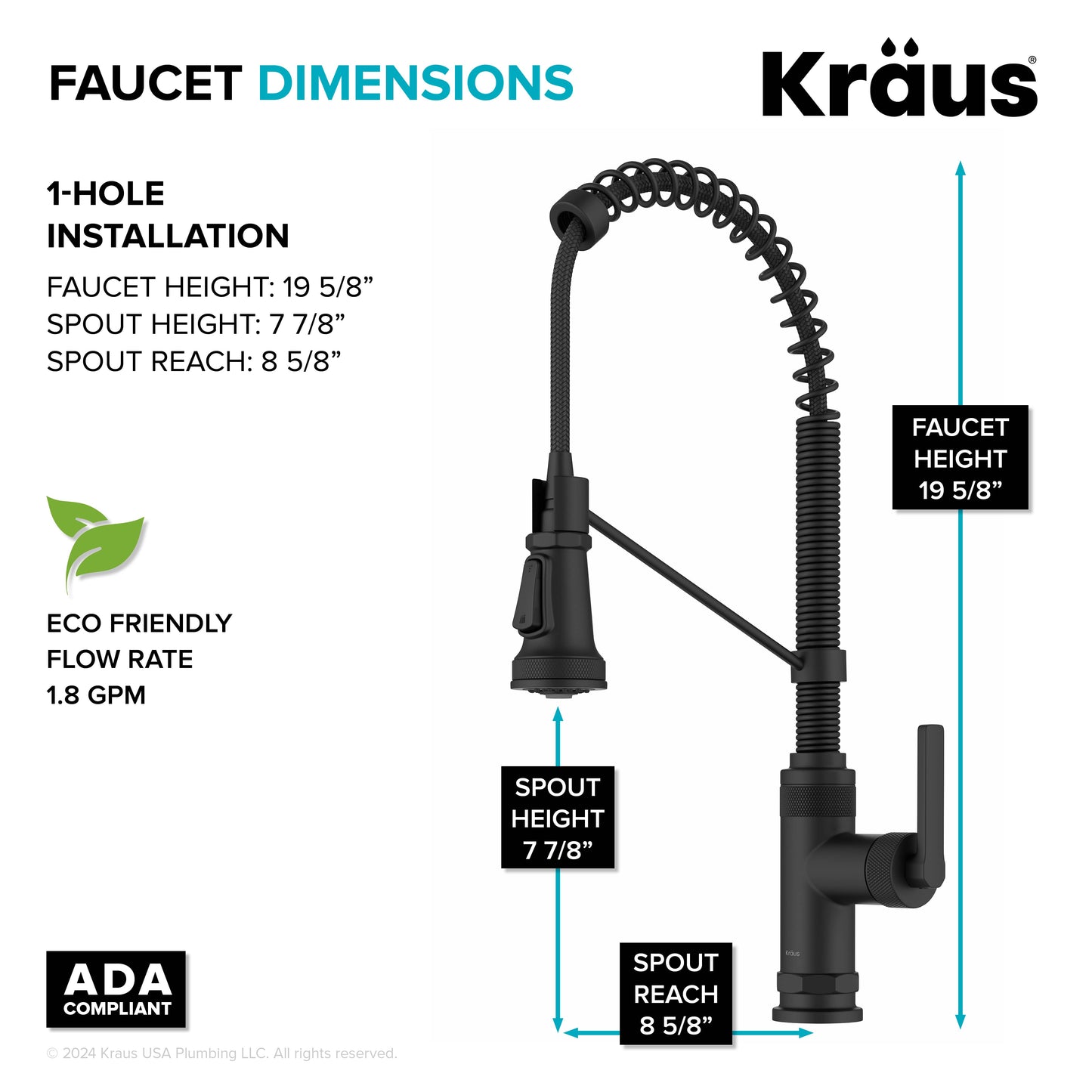 KRAUS Allyn Single Handle Pull Down Kitchen Faucet in Matte Black - KPF-4110MB