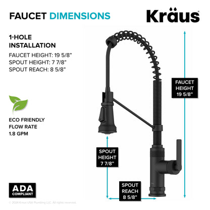 KRAUS Allyn Single Handle Pull Down Kitchen Faucet in Matte Black - KPF-4110MB