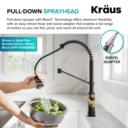 KRAUS Allyn Single Handle Pull Down Kitchen Faucet in Matte Black - KPF-4110MB