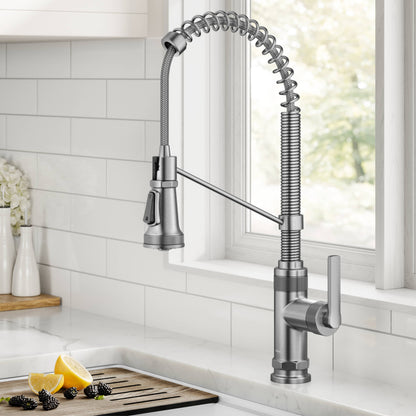 KRAUS Allyn Single Handle Pull Down Kitchen Faucet in Spot-Free Stainless Steel - KPF-4110SFS