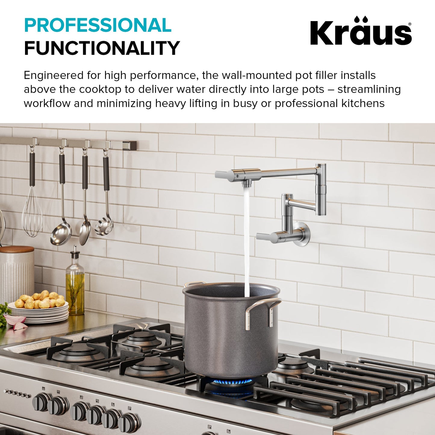 KRAUS Oletto Wall Mount Pot Filler in Brushed Brass - KPF-5001SFBB