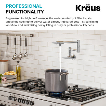 KRAUS Oletto Wall Mount Pot Filler in Brushed Brass - KPF-5001SFBB