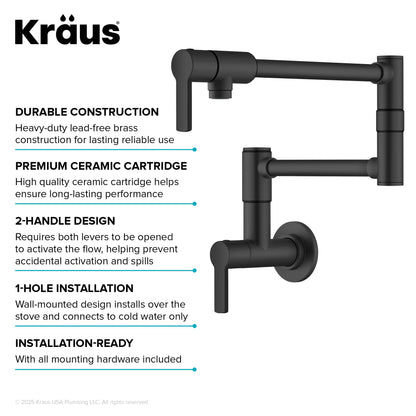 KRAUS Oletto Wall Mount Pot Filler in Matte Black - KPF-5001MB