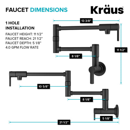 KRAUS Oletto Wall Mount Pot Filler in Matte Black - KPF-5001MB