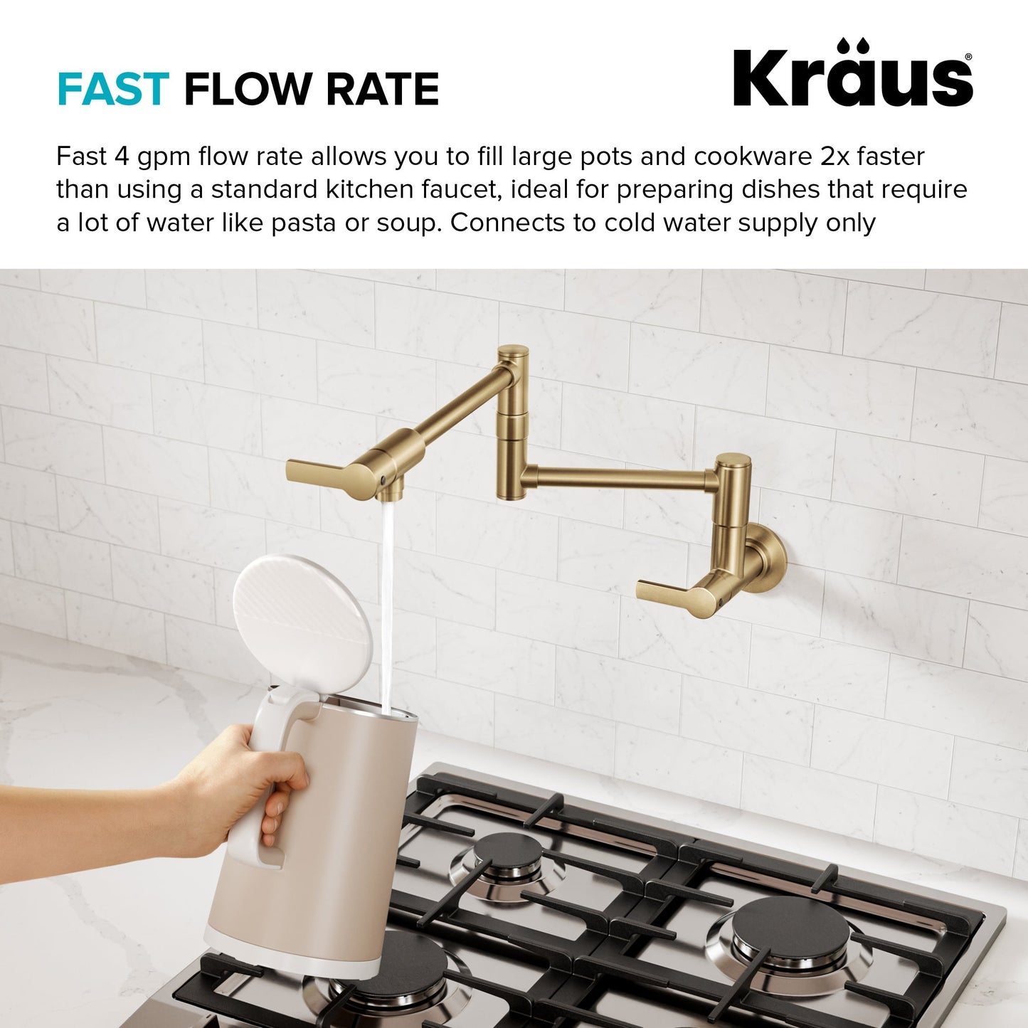 KRAUS Oletto Wall Mount Pot Filler in Brushed Brass - KPF-5001SFBB