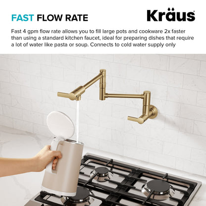 KRAUS Oletto Wall Mount Pot Filler in Brushed Brass - KPF-5001SFBB