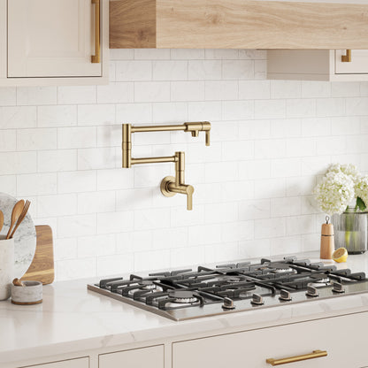 KRAUS Oletto Wall Mount Pot Filler in Brushed Brass - KPF-5001SFBB