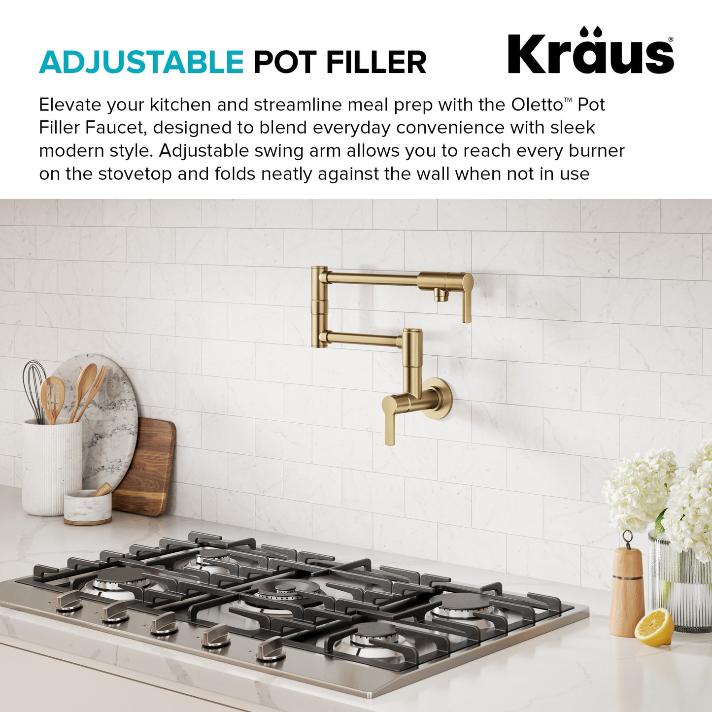 KRAUS Oletto Wall Mount Pot Filler in Brushed Brass - KPF-5001SFBB