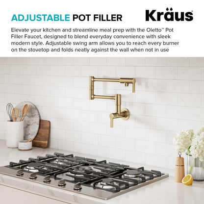 KRAUS Oletto Wall Mount Pot Filler in Brushed Brass - KPF-5001SFBB