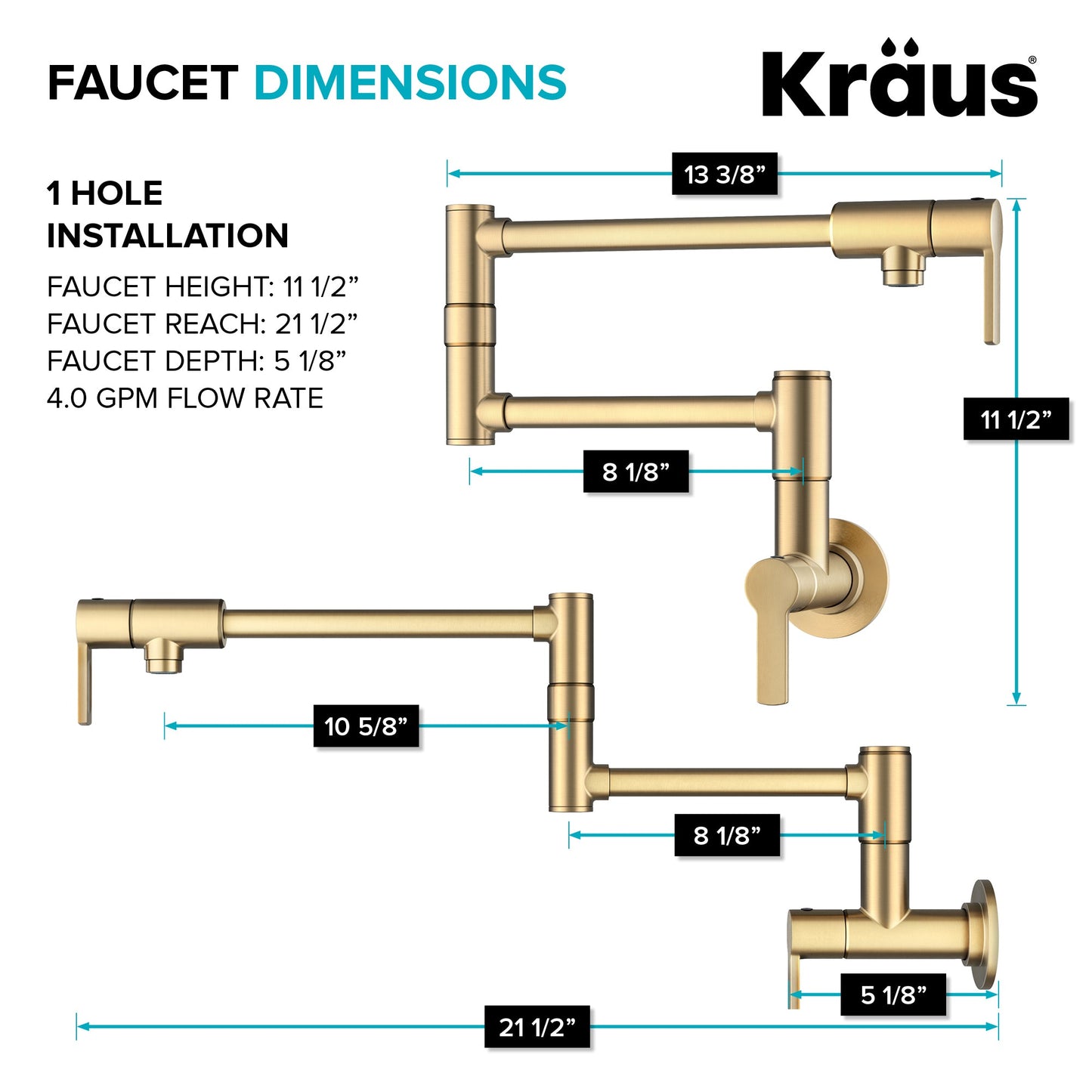 KRAUS Oletto Wall Mount Pot Filler in Brushed Brass - KPF-5001SFBB