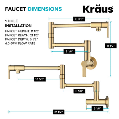 KRAUS Oletto Wall Mount Pot Filler in Brushed Brass - KPF-5001SFBB