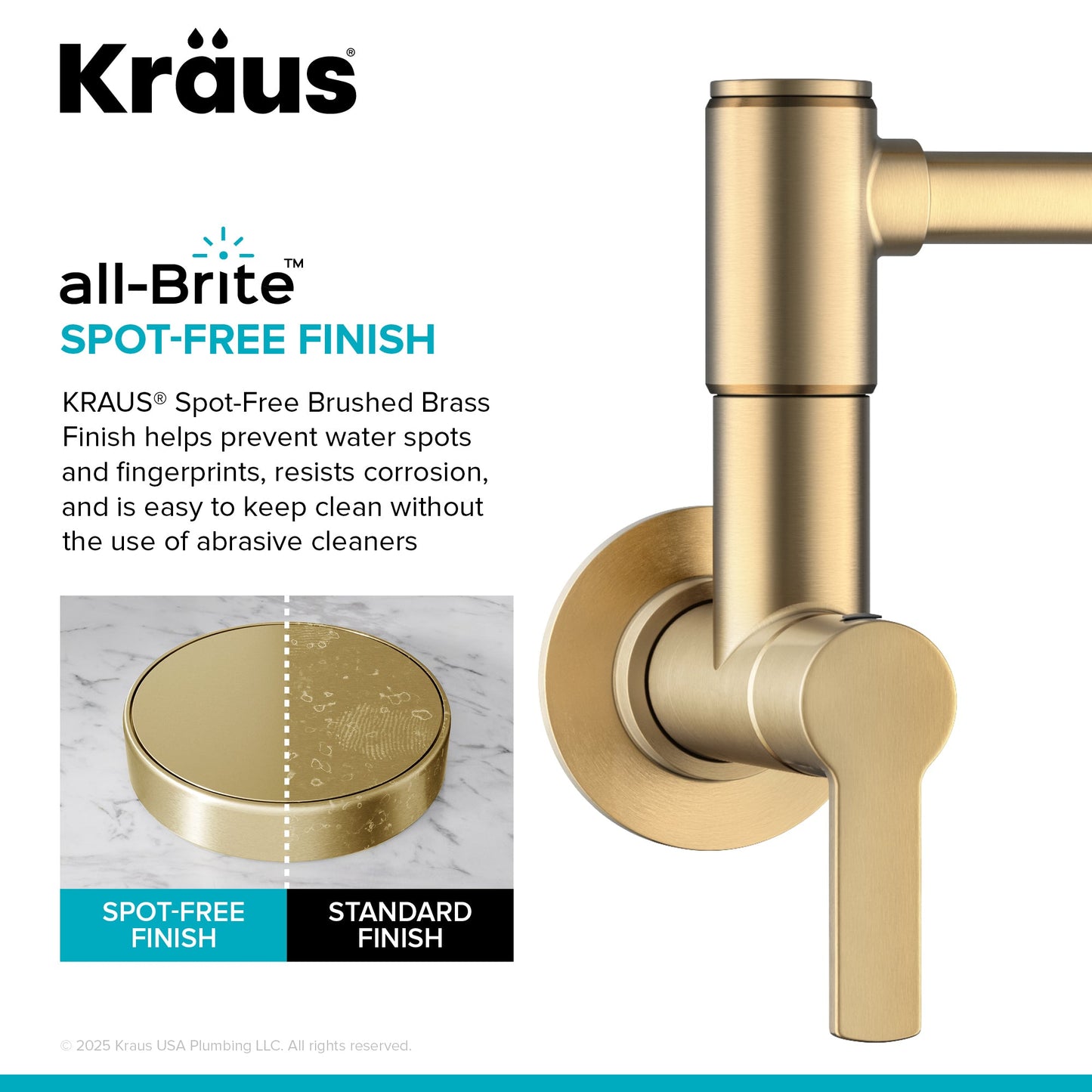 KRAUS Oletto Wall Mount Pot Filler in Brushed Brass - KPF-5001SFBB