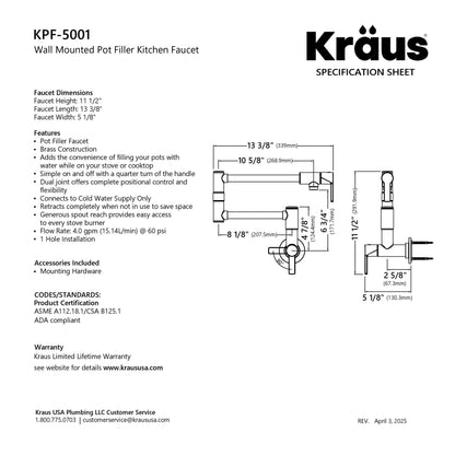 KRAUS Oletto Wall Mount Pot Filler in Matte Black - KPF-5001MB