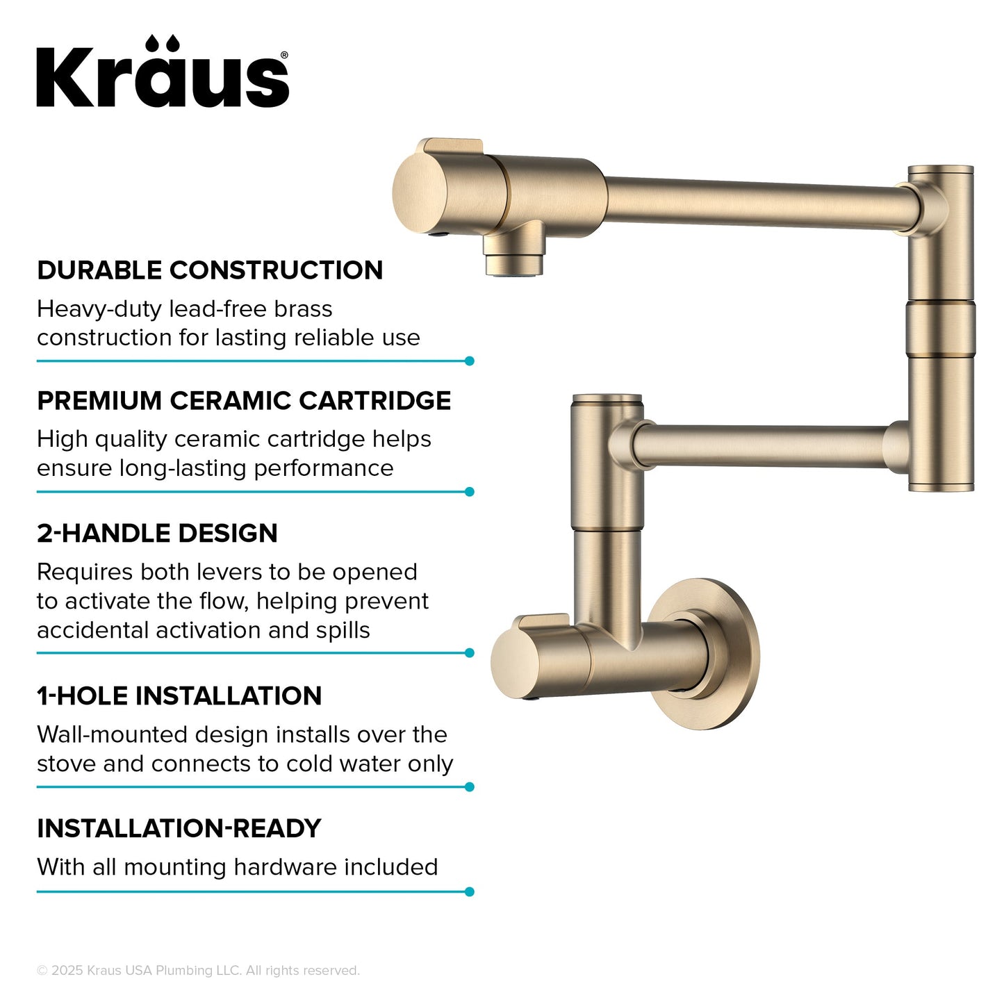 KRAUS Bolden Wall Mount Pot Filler in Antique Champagne Bronze - KPF-5003SFACB