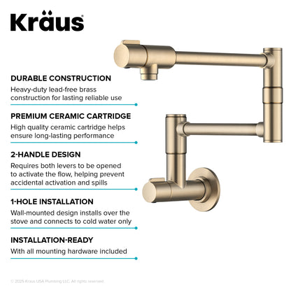 KRAUS Bolden Wall Mount Pot Filler in Antique Champagne Bronze - KPF-5003SFACB