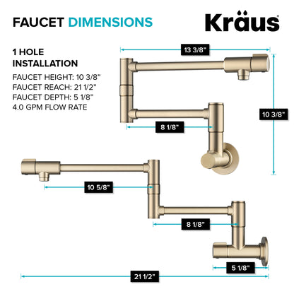 KRAUS Bolden Wall Mount Pot Filler in Antique Champagne Bronze - KPF-5003SFACB