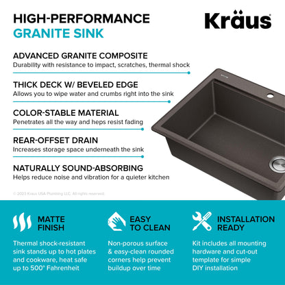 KRAUS 28” Drop-In Granite Composite Workstation Kitchen Sink in Metallic Brown - KGTW12-28MBR