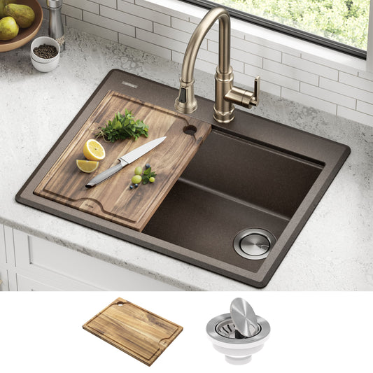 KRAUS 28” Drop-In Granite Composite Workstation Kitchen Sink in Metallic Brown - KGTW12-28MBR