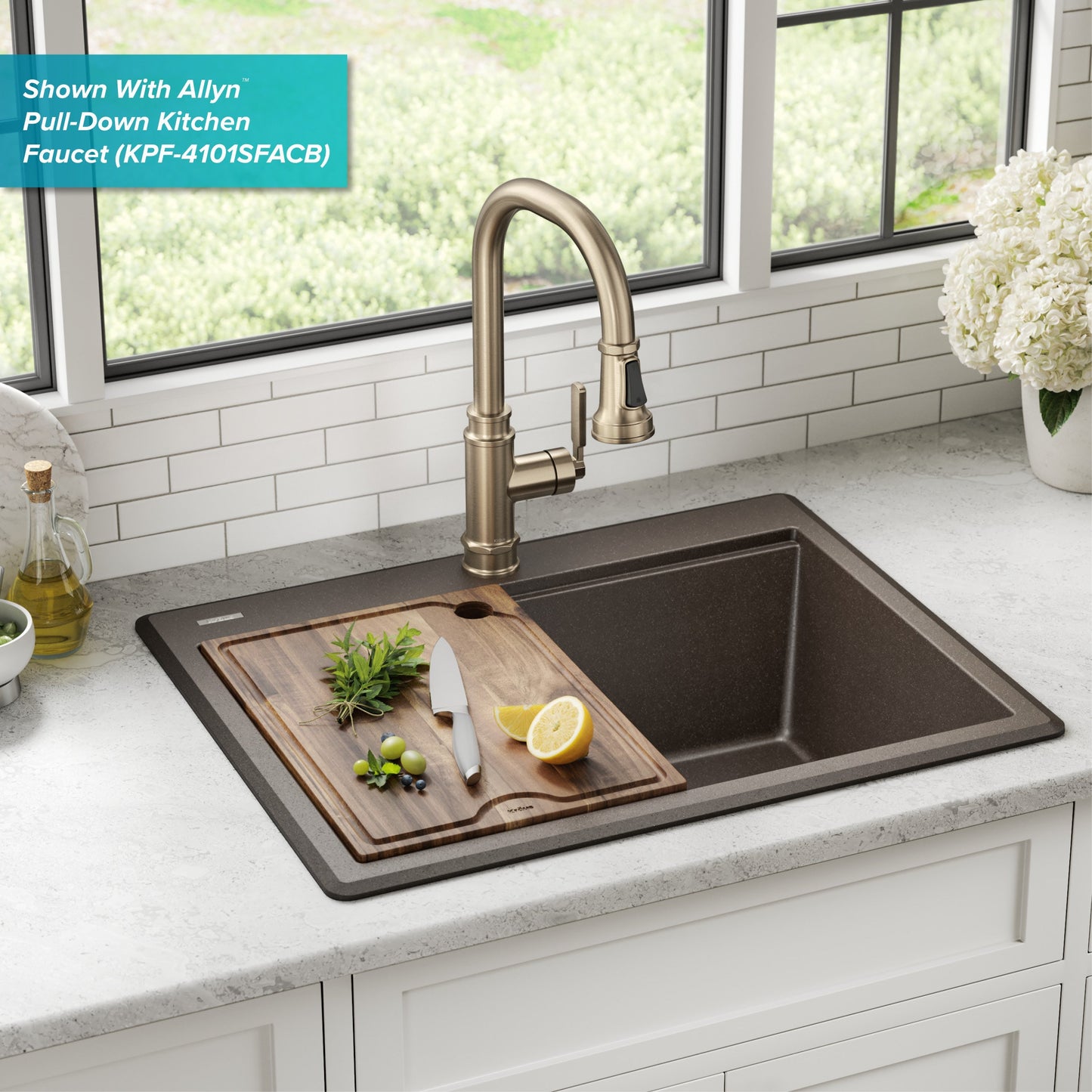 KRAUS 28” Drop-In Granite Composite Workstation Kitchen Sink in Metallic Brown - KGTW12-28MBR