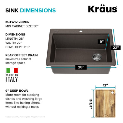 KRAUS 28” Drop-In Granite Composite Workstation Kitchen Sink in Metallic Brown - KGTW12-28MBR