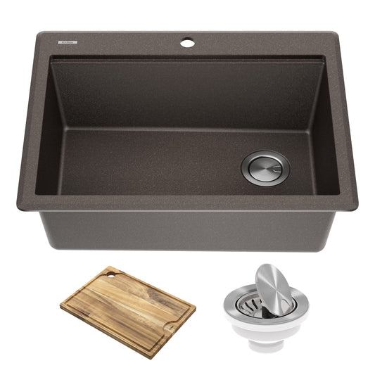 KRAUS 28” Drop-In Granite Composite Workstation Kitchen Sink in Metallic Brown - KGTW12-28MBR