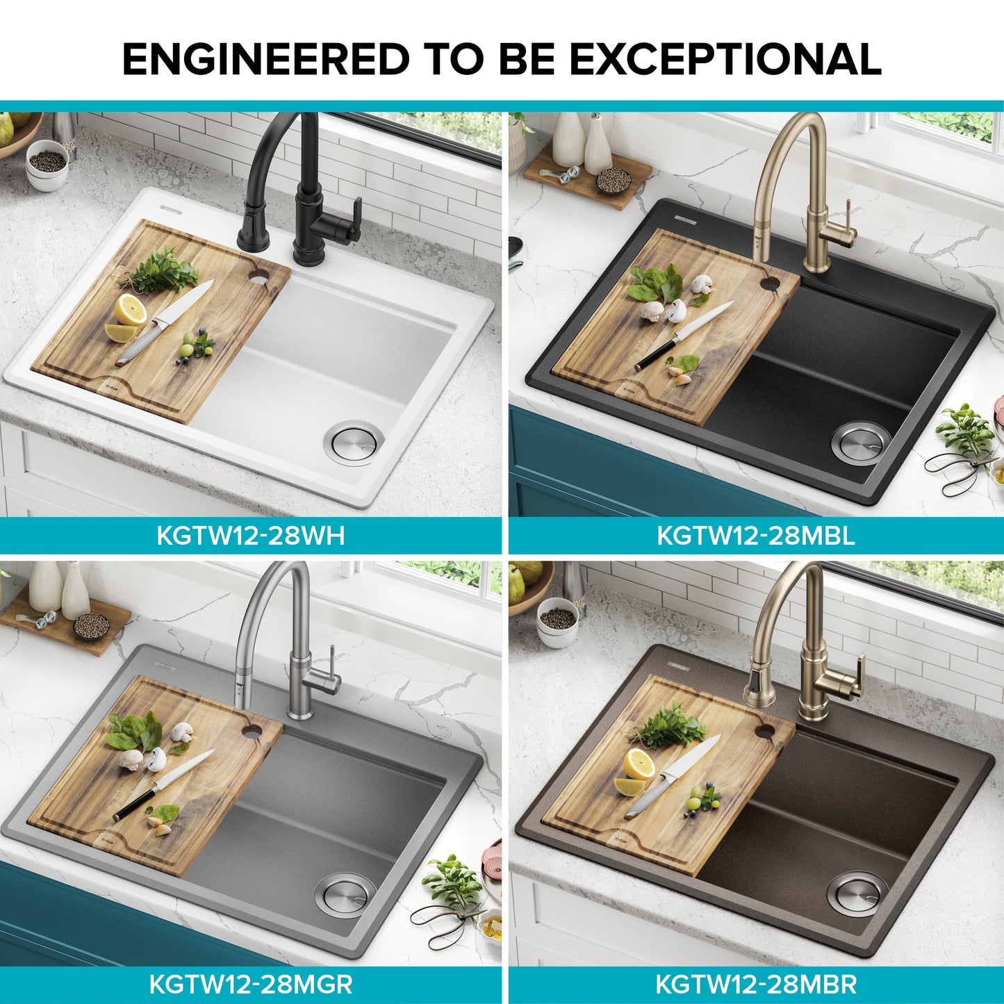 KRAUS 28” Drop-In Granite Composite Workstation Kitchen Sink in Metallic Grey - KGTW12-28MGR
