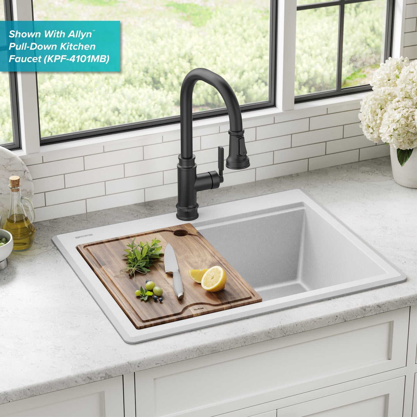 KRAUS 28” Drop-In Granite Composite Workstation Kitchen Sink in White - KGTW12-28WH