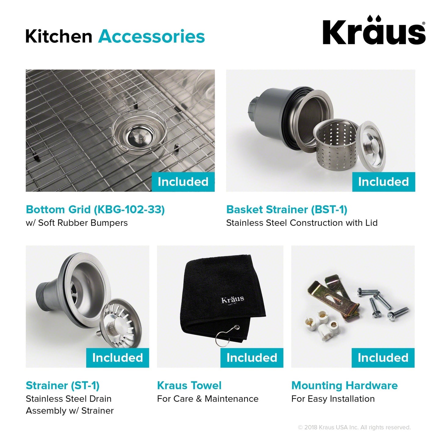 KRAUS 33" Undermount 50/50 Double Bowl 16 Gauge Stainless Steel Kitchen Sink with NoiseDefend Soundproofing - KHU102-33