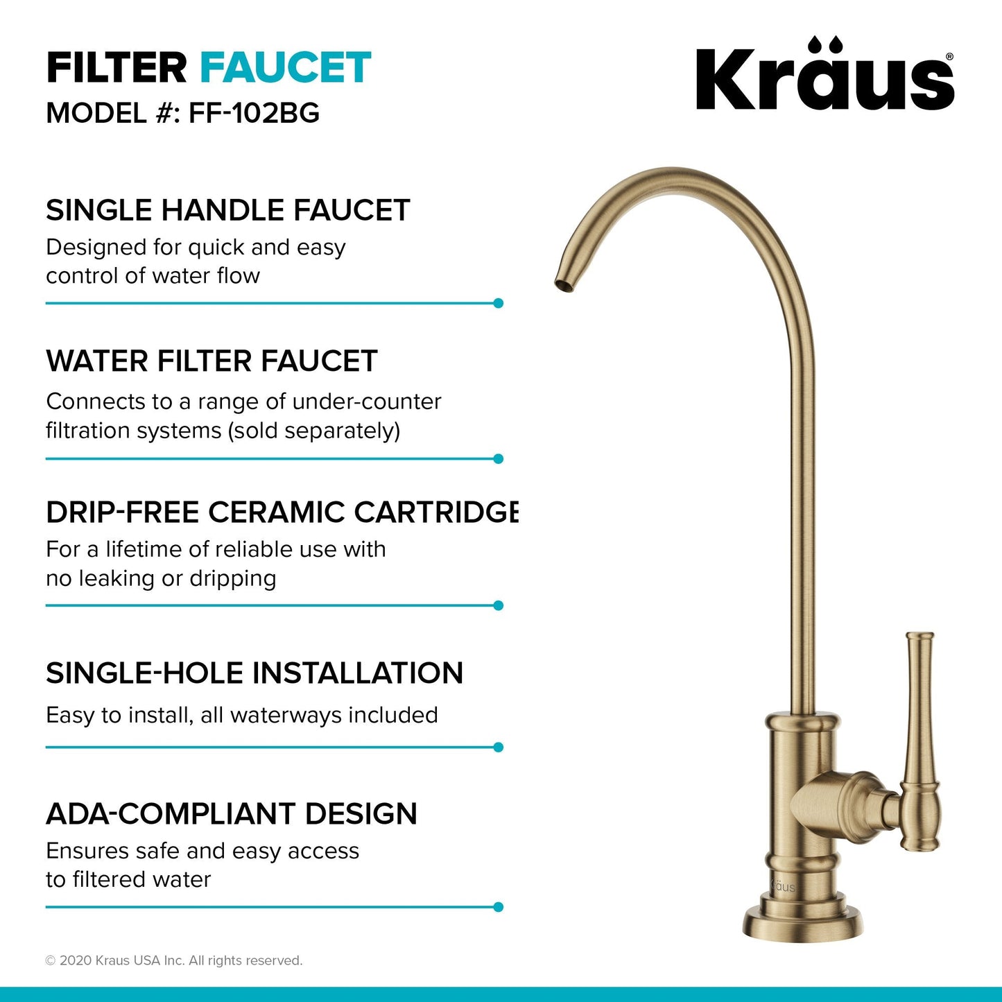 KRAUS Allyn Transitional Bridge Kitchen Faucet & Water Filter Faucet in Brushed Gold