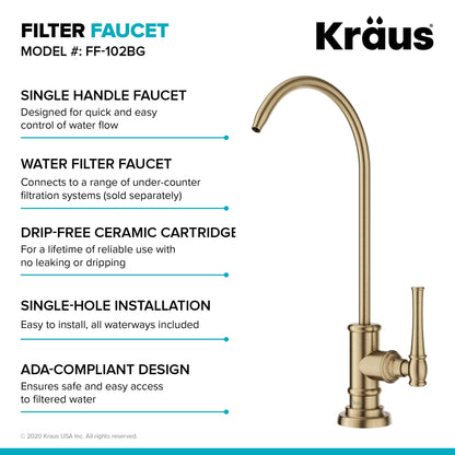 KRAUS Allyn Transitional Bridge Kitchen Faucet & Water Filter Faucet in Brushed Gold