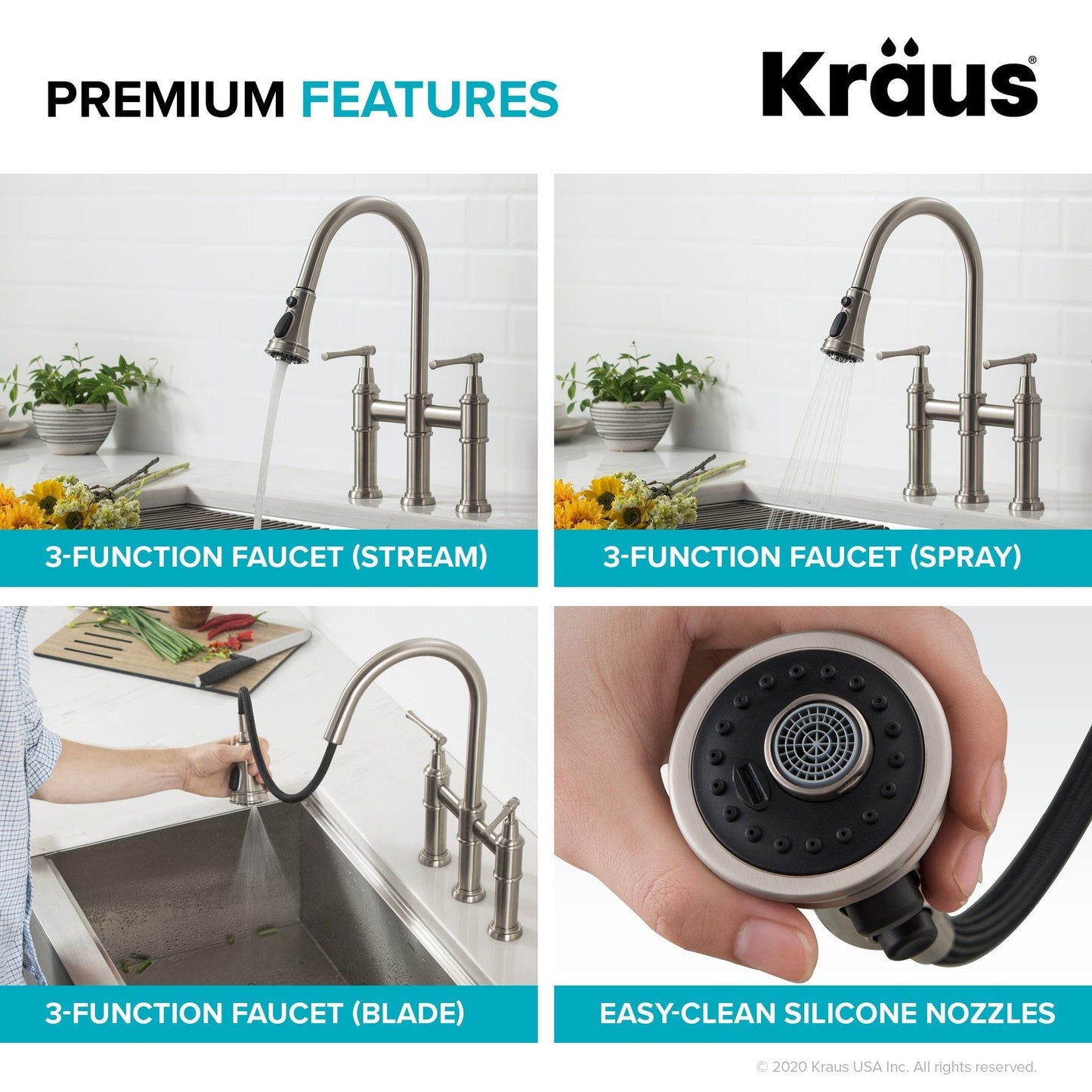 KRAUS Allyn Transitional Bridge Kitchen Faucet & Water Filter Faucet in Brushed Gold
