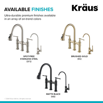 KRAUS Allyn Transitional Bridge Kitchen Faucet & Water Filter Faucet in Brushed Gold