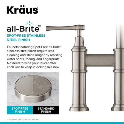 KRAUS Allyn Transitional Bridge Kitchen Faucet & Water Filter Faucet in Spot Free Stainless Steel